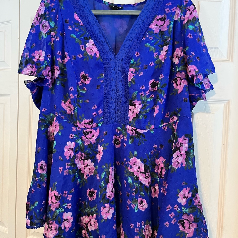 Torrid Blue and Pink Floral Blouse